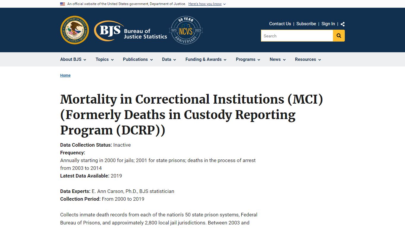 Mortality in Correctional Institutions (MCI) (Formerly Deaths in ...
